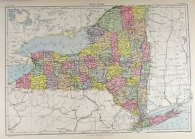 OLD ANTIQUE MAP NEW YORK STATE USA C1880's By JOHNSTON PRINTED COLOUR • $32.97