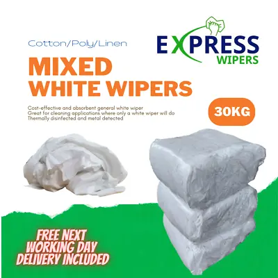 £59.99 • Buy 30kg Bag White Cotton Mix Cleaning Rags Wiping Wipers Garage Engineering Cloths