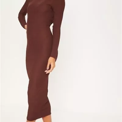 Zara Asymmetrical Neck Ruched Detail Side Long Sleeve MIDI Dress Maroon SZ S • £24.12