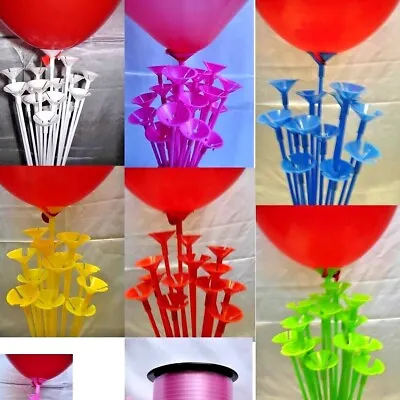 £6.75 • Buy Balloon Sticks And Cups No Helium Choose 10 Colour & Quantity Party Birthday