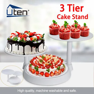 3 Tier Cake Stand Round Cupcake Dessert Food Display Wedding Party Plates White • £14.99