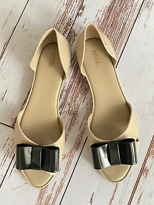 Melissa Jelly Sandals Bows Black Nude Size 10 Flats • $17.50