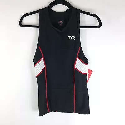 TYR Mens Carbon Tank Top Triathlon Moisture Wicking UPF 50+ Black Red XS • $29.99