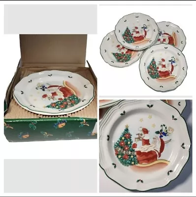 New Set Of 4 Mikasa French Countryside Santa's Magic Salad Dessert Plates In Box • $36.95