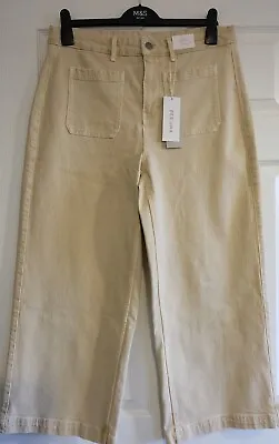 Ex M&S PER UNA Hight Waisted WIDE LEG Nat Beige CROPPED Jeans _ Various • £14.99