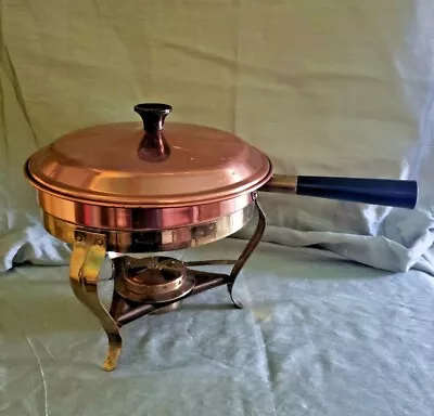 9.5  Copper Chaffing Dish- Vintage Food Warmer Sterno With Stand • $30