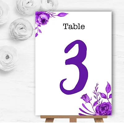 Cadbury Purple & White Watercolour Floral Wedding Table Number Name Cards • £5.56