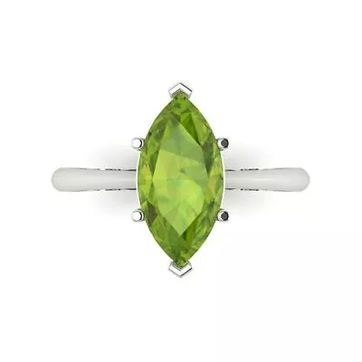 2.5 Marquise Cut  Designer Statement Natural Peridot Ring Real 14k White Gold • £303.18