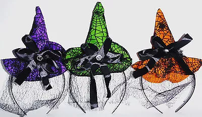 Halloween Mini Witch Hats Green Purple Or Orange With Veil  • $7.99