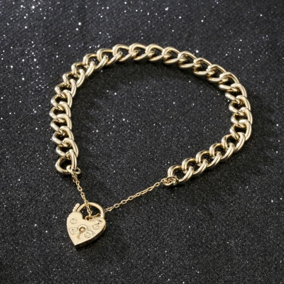 £24.99 • Buy 18K Yellow Gold Heart Lock Bracelet Vintage Safety Chain Girls Women Gift Filled