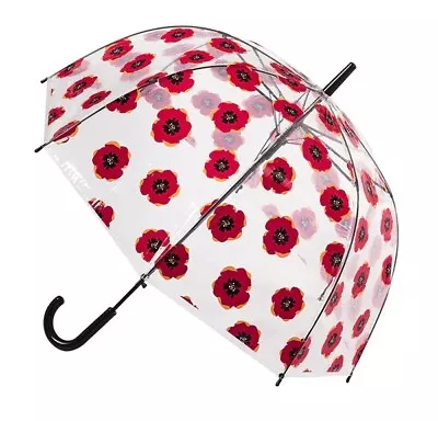 Clear Dome Stick Walking Umbrella With Poppy Design/Print By SOAKE • £13.95