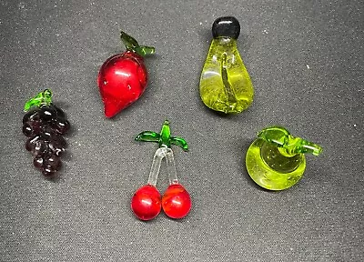 Vintage Murano Style Hand Blown Glass Fruit Lot Of 5 • $12