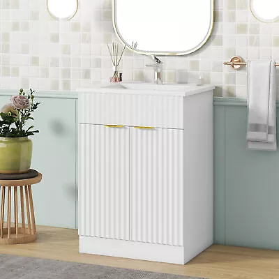 24 Modern Bathroom Vanity  Small Bathroomwhite Storge Cabinet With Ceramic Sink • $266.56