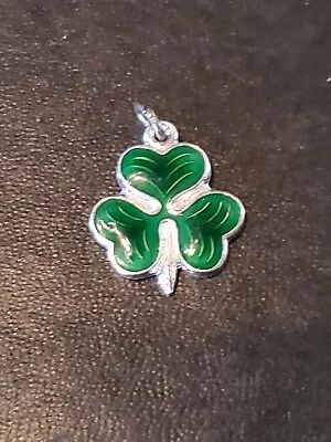 Vintage 925 Sterling Silver And Green Guilloche 3 Leaf Clover  Charm - Irish • $12.99