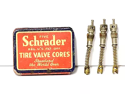 Vintage Tin Schrader Tire Valve Core + 3 Valves • $5.67