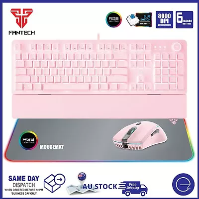 $109 • Buy Fantech PC Gaming Pink Mechanical Keyboard / Mouse/ Mousemat Pink Desktop Bundle