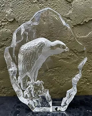 Large Sweden Mats Jonasson Bald Eagle Glass Ice Sculpture • $199