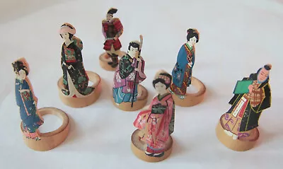 £34.95 • Buy Set Of 7 Japanese Painted Small Bamboo Ring Figures - Maybe Finger Puppets