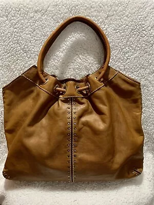 Vintage Michael Kors Astor Studded Large Brown Leather Tote Double Handles A0207 • $65