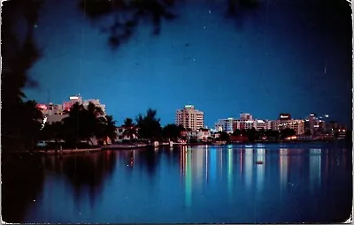 Miami Beach Florida Scenic Nighttime City Skyline Chrome Cancel WOB Postcard • $3