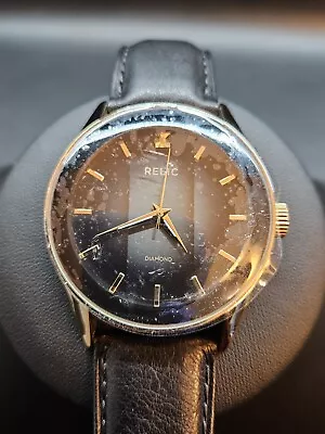 New! Unused Relic  Diamond Black Leather Men’s Watch For Parts Or Repair  • $40