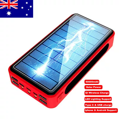 $41.39 • Buy 50000mAh Portable Solar Panel 4 USB Battery Power Bank Pack QI Wireless Charger