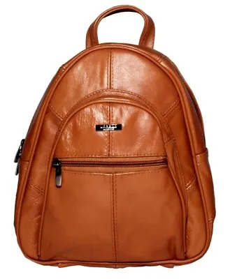 3748 Multi Zip Lorenz Cow Hide Real Leather In Practical Exterior BackPack • £21.99