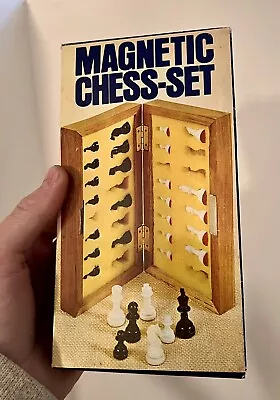 NOS Vintage “Best Ever” Wooden Folding Magnetic Chess Board Set Travel Box Game • $29.50