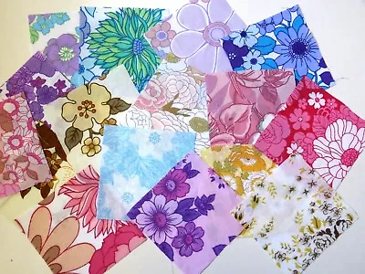 9 Retro Vintage 1960s/70s  Fabric Squares For Craft Patchwork • £2.95