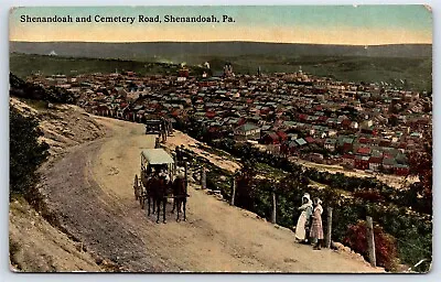 Postcard PA Shenandoah View Of City And Horse Drawn Carriage Cemetery Road AP9 • $21.99