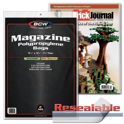  THICK Resealable Magazine Protection Poly Bags 100 Safe Storage Sleeve Flap BCW • $15.97