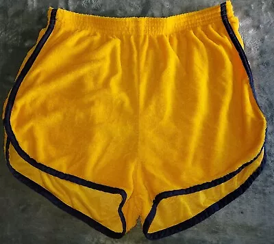 VTG 70s FRUIT OF THE LOOM SHORTS XL YELLOW BLUE PIPING 80s GYM CAMP COUNSELOR HS • $29.99