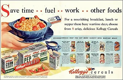 1943 Vintage Food AD KELLOGG'S VARIETY PACK  12 Breakfast Cereals 073120 • $8.76