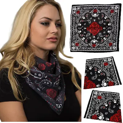 Bandana Skull Roses & Paisley Headwear Wrap Scarf Neckerchief Cotton Bandanas • £3.99