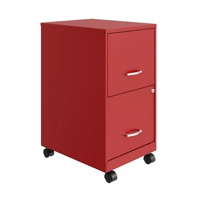 Pemberly Row 18in 2 Drawer Metal Mobile Smart Vertical File Cabinet Red • $101.80