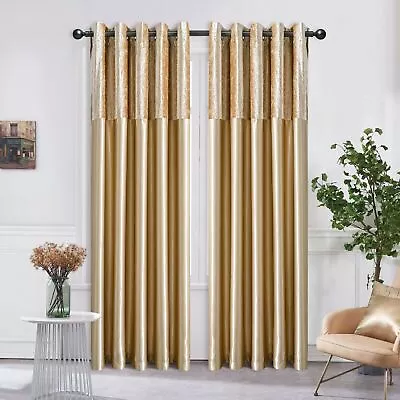 Crushed Velvet Band Curtains PAIR Eyelet Faux Silk Fully Lined Ring Top UK Sizes • £23.99