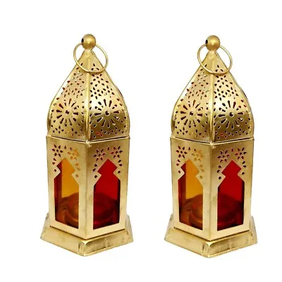 £14.79 • Buy Table/Hanging Moroccan Lantern/Lamp Metal Iron (17 X 9 Cm, Pack Of 2) Color GOLD