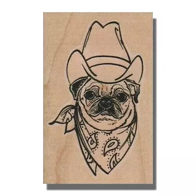 Mounted Rubber Stamp Pug In Hat Dog Stamp Animal Cowboy Western Pet Dogs • $10.49