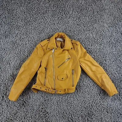 $36.58 • Buy Zara Basic Jacket Womens Medium Yellow Leather Bomber Biker Style  F7-A5