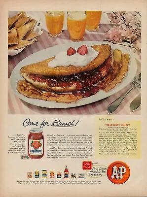 1957 A&P Supermarket Grocery Store Vintage Print Ad Strawberry Omelet Recipe USA • $9.93