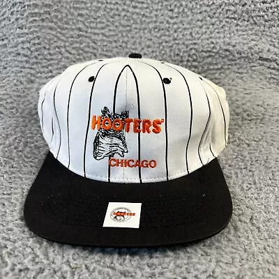 Vintage Hooters Snapback Hat White Black Pinstriped Chicago Illinois Owl 90s • $24.83