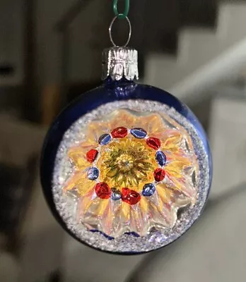 VTG BLOWN MERCURY GLASS Ornament Indent Star Reflector Round  2” Czech Republic • $10.01