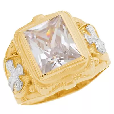 10k Or 14k Two-Tone Gold Mens Brilliant White CZ April Birthstone Religious Ring • $589.99