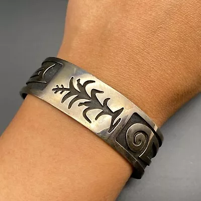 Vintage Hopi Elgene Sehongva Cornstalk Water Waves Silver Bracelet Cuff 7-1/8  • $500