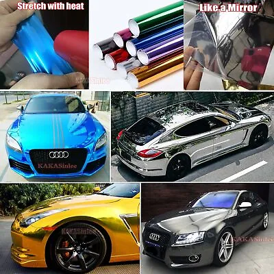 Flexible Smooth Bright Entire Car Wrap Mirror Chrome Vinyl Sticker Film Decal US • $314.68