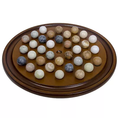 Wood Finish Authentic Handmade Solitaire Game Board Set With 36 Natural Marbles • $124.50