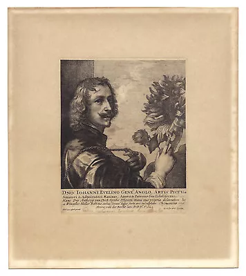 Wenceslaus Hollar Etching Sir Anthony Van Dyck With A Sunflower 1644  • $1500