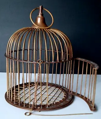 Solid Brass Bird Cage Hanging Vintage Made In India Small 10.5  Tall 8  Wide • $63.70