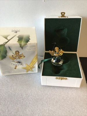 $49.99 • Buy 1998 Swarovski Crystal Angel Ornament Partially Gold Playing Harp. 219873 Boxed
