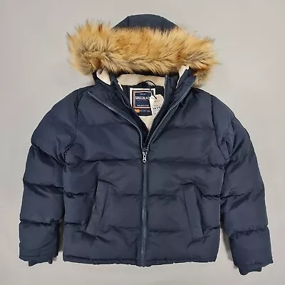 Soulcal & Co Mens 2 Zip Bubble Jacket Navy Blue Small Faux Fur Hood • $30.82